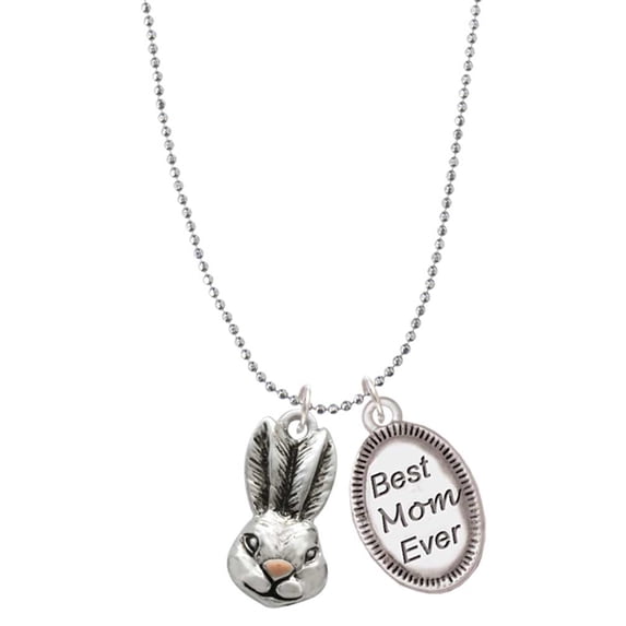 Delight Jewelry Antiqued Bunny Head Best Mom Ever Charm Necklace