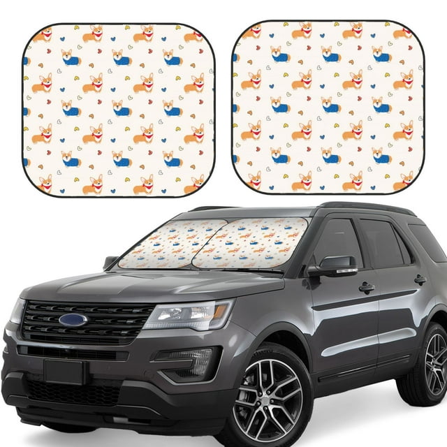 Wukai Corgi Dog And Heart Car Front Windshield Sun Shade,Sun Visor Shield Block Automotive Interior Protector Blocks UV Rays-Large