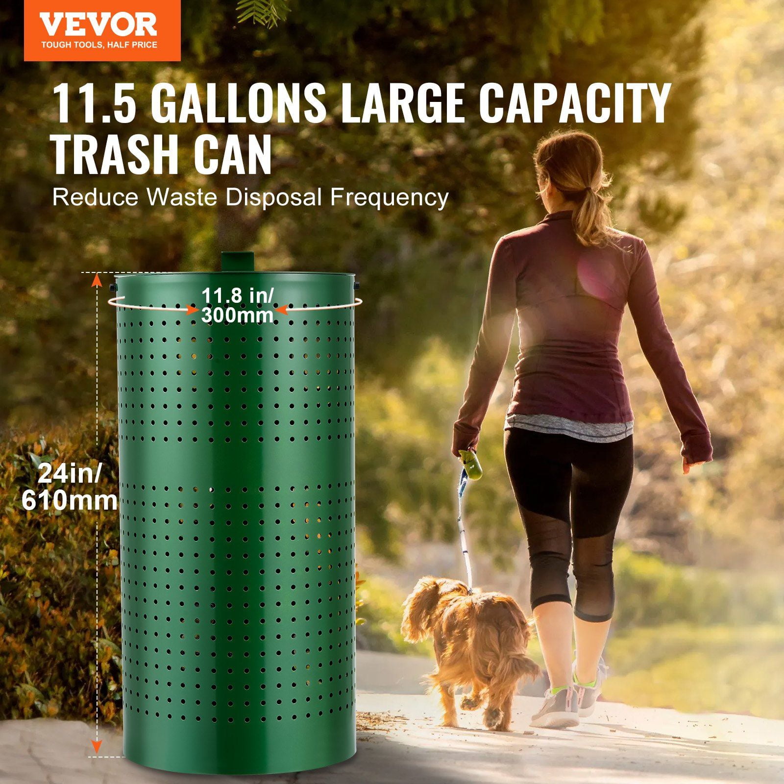 Dog Poop Trash Can with 50 Liner Bags, 11.5 Gallons Outdoor Dog Waste Bin with Lid & Liner Clip for Pet Waste Station, Dog Waste Disposal Container for Garden Backyard Park