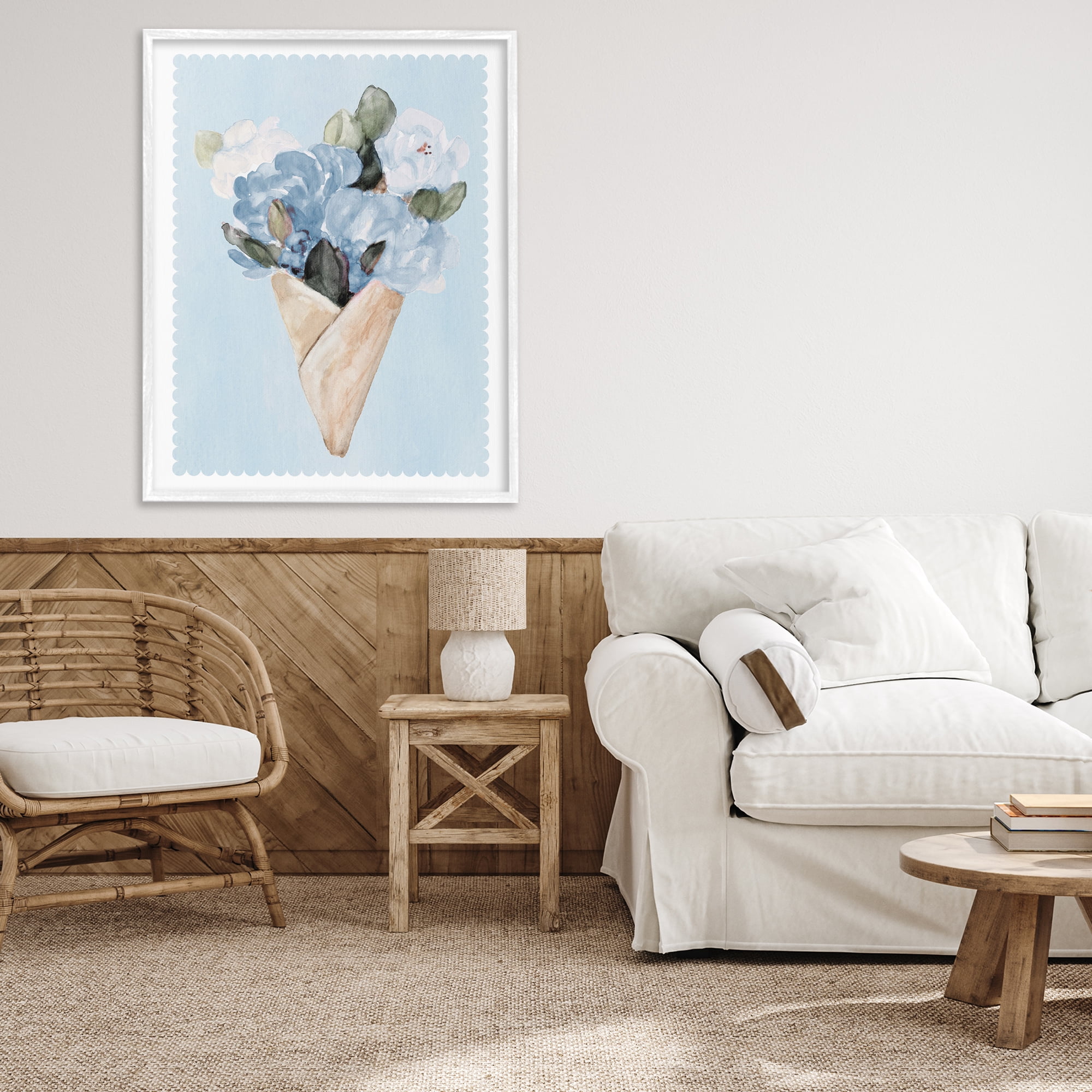 Stupell Industries Blue Gift Bouquet White Framed Giclee Art, design by Lanie Loreth