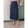 thumbnail image 4 of Dark Wash Straight Midi Denim Skirt With Side Slit Pocket Casual, 4 of 21