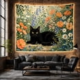 thumbnail image 6 of Black Cat in Lush Floral Meadow Peaceful Illustration for Animal Lovers Botanical Wall Art Birthday Gift Tapestry Wall Hanging for Bedroom and Dorm, 6 of 7