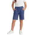 thumbnail image 6 of ZOYOEN Girls Denim Shorts with Pockets- Casual Baggy Summer Elastic Waist Kids Bermuda Shorts Dark Blue Size 4, 6 of 7