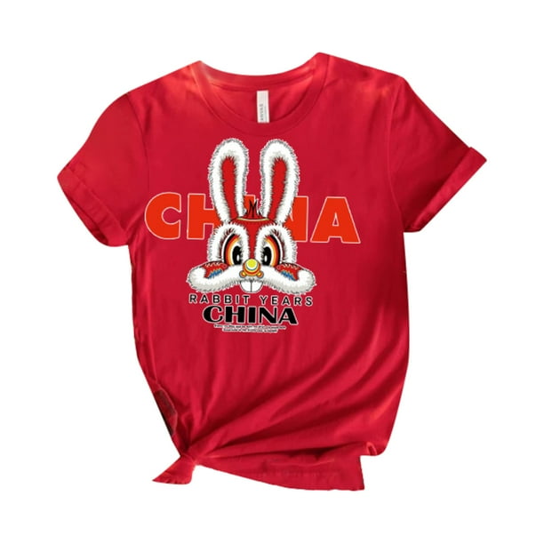 Gibobby Camisa De Invierno Niños pequeños, niñas, niños, año chino del conejo, letras de Año Nuevo chino, estampados, camiseta(Rojo, 6-12 Meses)