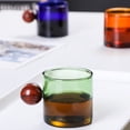 thumbnail image 5 of Colorful Glass Coffee Mugs with Wooden Ball Handle Reusable Drinking Tea Glass for Tea Coffee Latte (Blue,220ml), 5 of 7