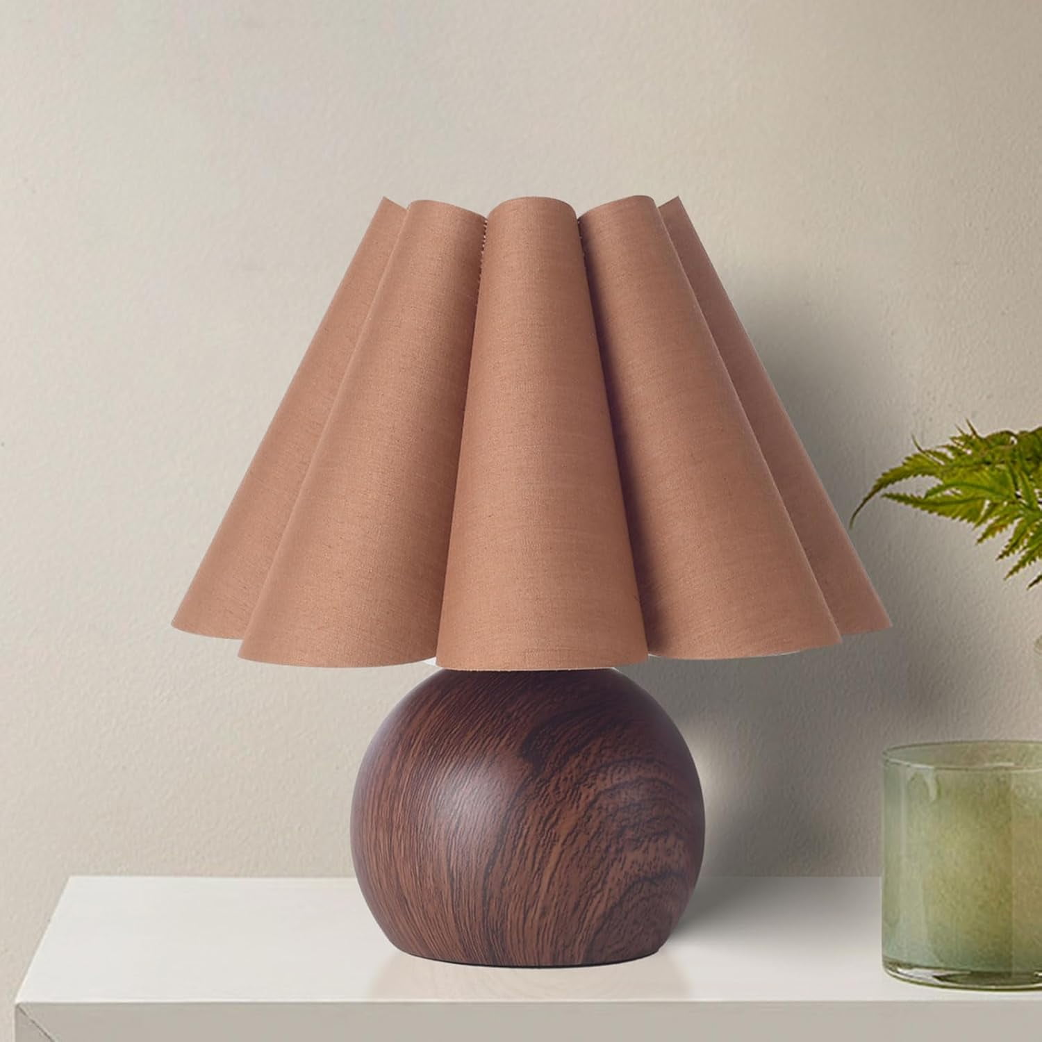 KUNJOULAM Cute Small Table Lamp, Modern Bedside Nightstand Lamp with Coffee Fabric Lampshade, Metal Base for Bedroom Home Office Decor (Without Bulb)