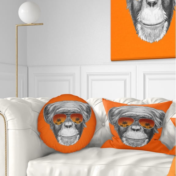 Designart Monkey with Mirror Sunglasses - Animal Throw Pillow - 12x20