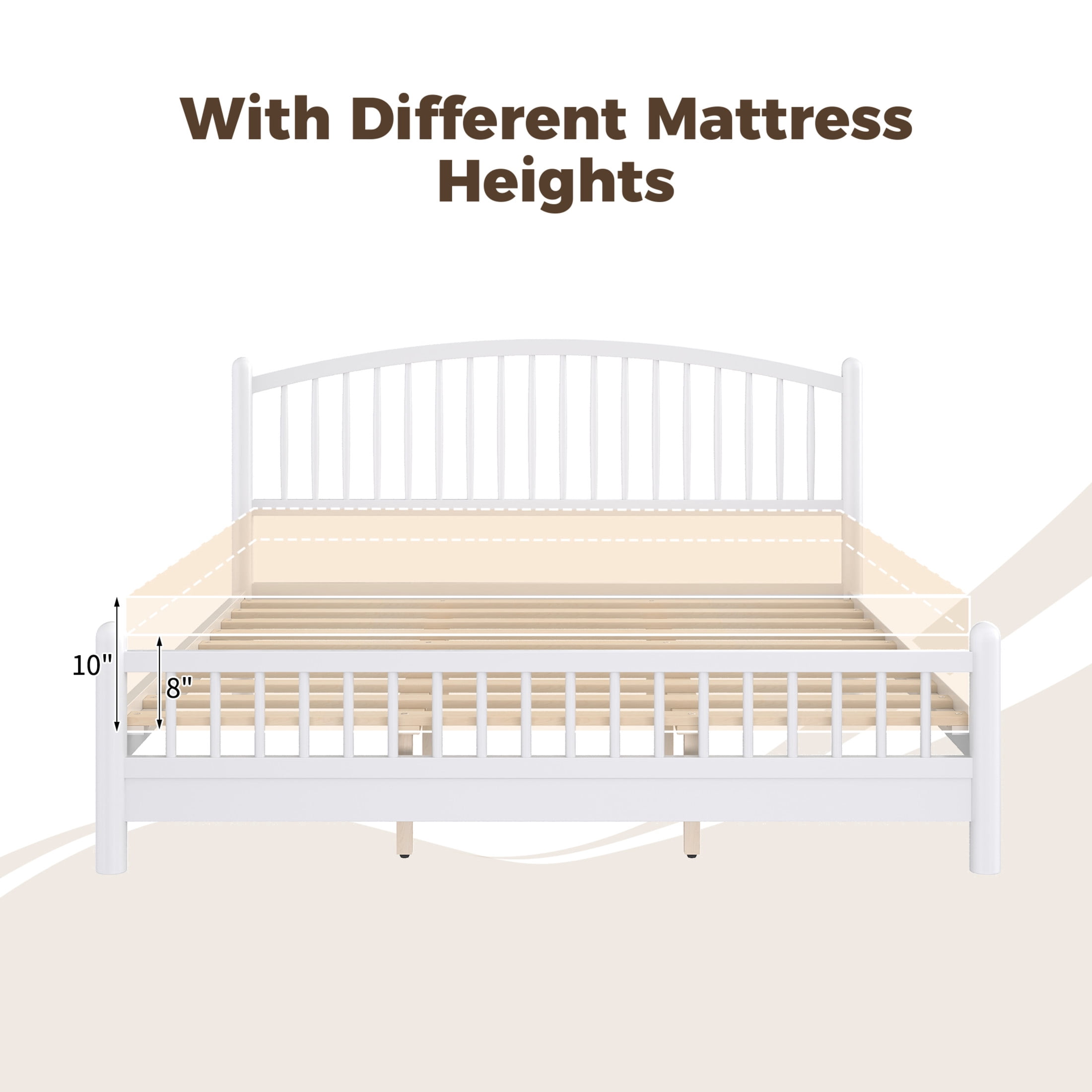 Noble House Alaric King Wood Platform Bed Frame, Arched Spindle Headboard, Noise-Free Foundation, White