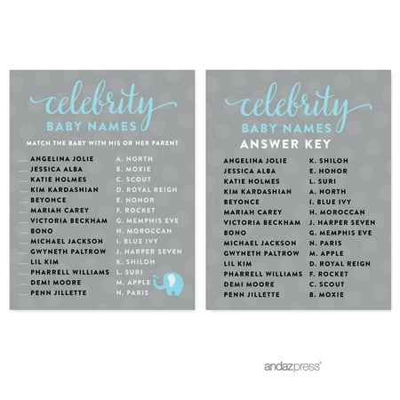 Celebrity Name Game Gray Boy Elephant Baby Shower Games , 20-Pack