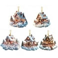 thumbnail image 2 of Dserhfy Snow Village House Ornament Rustic Log Cabin Hanging Ornament 2D Acrylic Cottage with Snow Scene for Winter Wonderland Xmas Tree Decor, 2 of 8