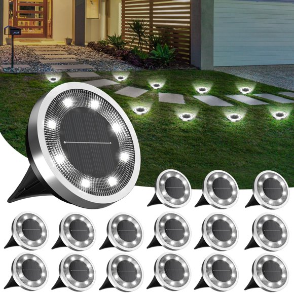 Luces solares de tierra INCX, paquete de 16 unidades, impermeables, color blanco frío
