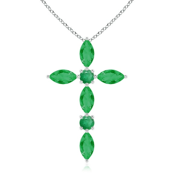 ANGARA Natural Marquise and Round Emerald Cross Pendant in 14K White Gold for Women (Size-5x2.5mm) | May Birthstone, Birthday, Anniversary, Jewelry Gift for Women | Natural Emerald Necklace