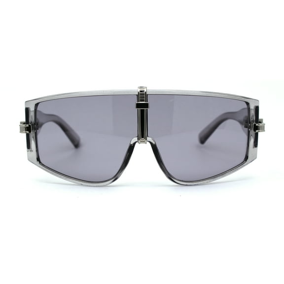 Mens Zip Tie Jewel Trim Funky Shield Oversize Sunglasses Slate