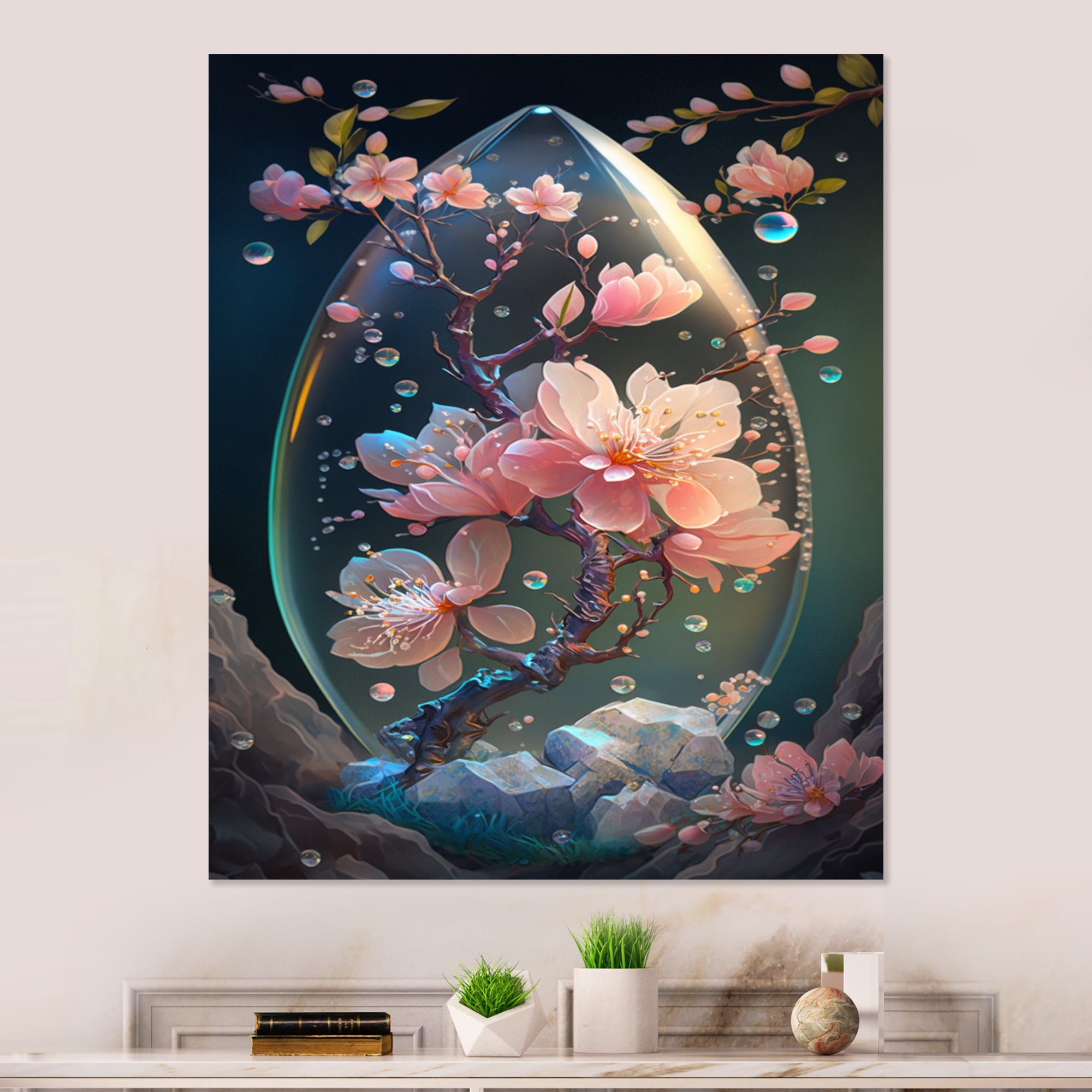 Designart Pink Flower Tree Landscape Canvas Wall Art