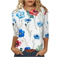 thumbnail image 2 of Qeaghou Womens 3/4 Sleeve Tops And Blouses Dressy Casual Crewneck Loose Summer Tops Floral Print Three Quarter Length Tunics Today'S Deals, 2 of 5
