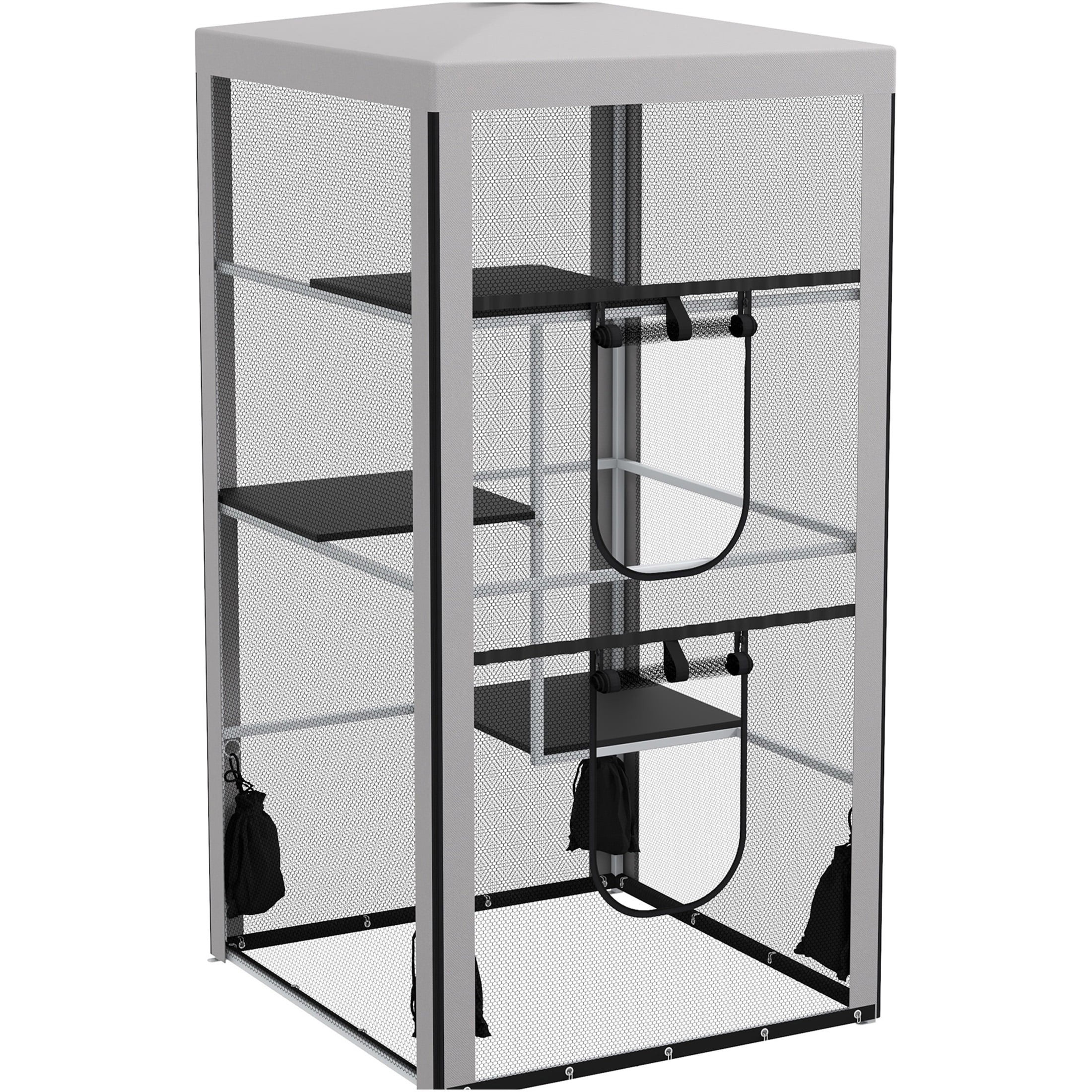 JERFIT Large Outdoor Cat Enclosure with 3 Platforms, Grey Metal Indoor Outdoor Cat Playpen Cage for Multiple Cats, Heavy Duty Catio with Zippered Door