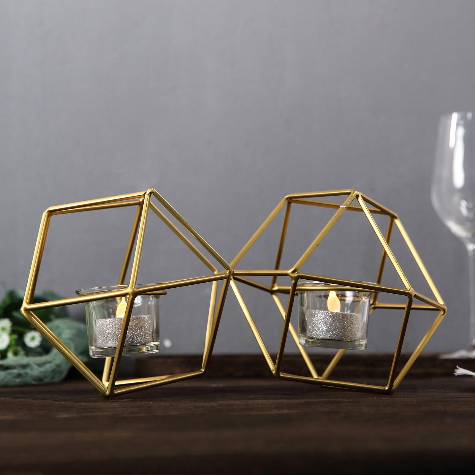 Efavormart 11.5" Gold Geometric Candle Holder Set 2 Metal Geometric