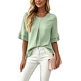thumbnail image 4 of WRFWUL Womens Elegant Button Blouses Casual Crewneck Tiered Ruffle Sleeve Shirts Loose Fit Curved Back Chiffon Tops, 4 of 7