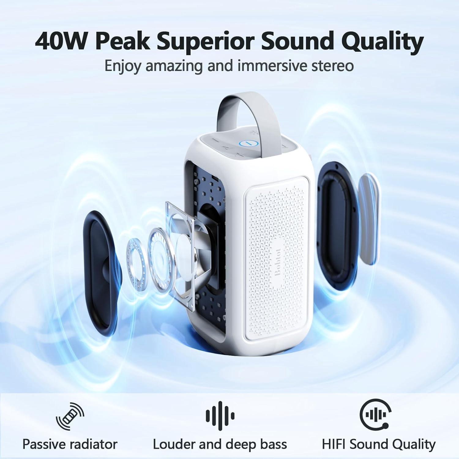 Bobtot Portable Bluetooth Speaker RGB Music Sync Ambient Light Portable Home Family Karaoke With Microphone Magic Voice,Deep Bass,Supports AUX,USB,FM Indoor Outdoor Party Singing Player（White）