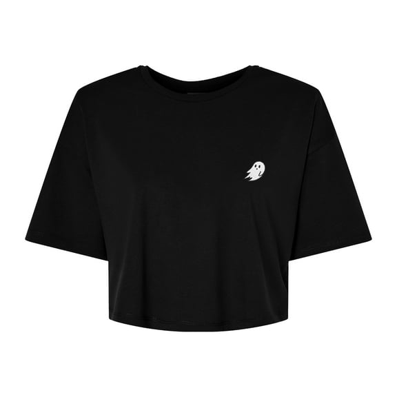 Dalix Ghost Embroidered Cropped Relaxed Cropped Soft Lightweight Loose T Shirt Womens in Black 2XL XX-Large