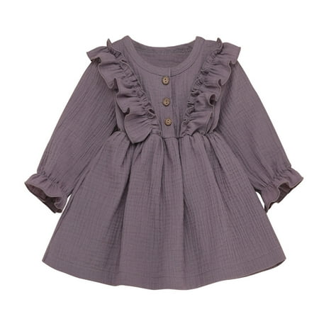 

wofedyo flower girl dress Button Girl Kids Solid Party Baby Dress Ruffle Princess Linen Clothes Toddler Girls Dress&Skirt girls dresses size 10-12