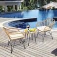 thumbnail image 3 of 3 Pieces Patio Bistro Set, Rattan Conversation Set with 2 Cushioned Armchairs & Round Glass Coffee Table, Indoor Outdoor Wicker Furniture Set for Balcony, Backyard, Garden, Poolside (White), 3 of 8