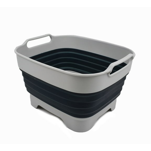 SAMMART 9L Collapsible Dishpan with Draining Plug - Foldable Washing Basin - Portable Dish Washing Tub - Space Saving Kitchen Storage Tray