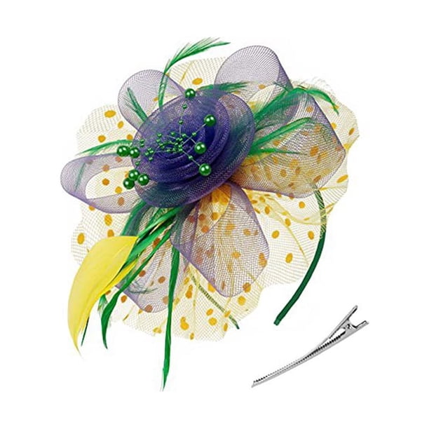 Sonducket Tocado Vintage para mujer, velo de malla, diadema, Clip, tocado, horquilla, accesorios de estilismo para mujer, tocados Ropa, zapatos y accesorios Miscelánea amarillo violeta verde