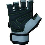 Meister Wrist Wrap Weight Lifting Gloves w/ Gel Padding (Pair) - Gray/Neon Green - Medium