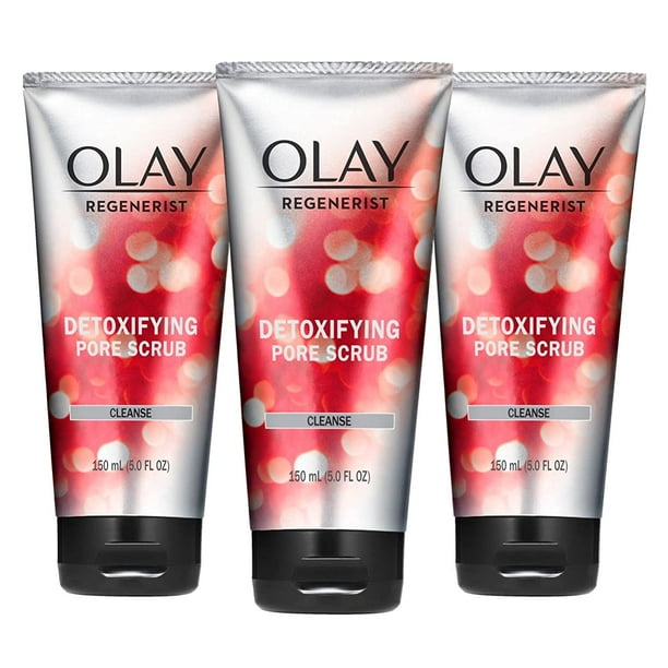 Facial Cleanser by Olay Regenerist, Detoxifying Pore Scrub & Exfoliator, 5 Fl. Oz, Pack of 3