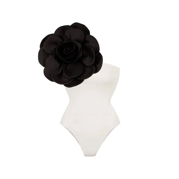 Traje de baño de una pieza con relleno y un solo hombro con flores tridimensionales en 3D para mujer