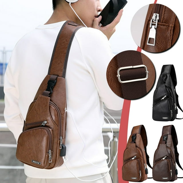 Xihbxyly Bolsa de Pecho con Puerto Usb, Diseño Ligero de Piel Sintética, Múltiples Compartimentos, Ideal para Deportes Al Aire Libre y Viajes, Bandolera Unisex, Práctico Puerto para Auriculares, 1 Mo