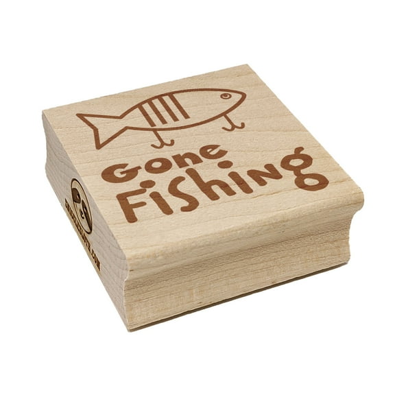 Gone Fishing Lure Fun Text Square Rubber Stamp Stamping Scrapbooking Crafting - Small 1.25in