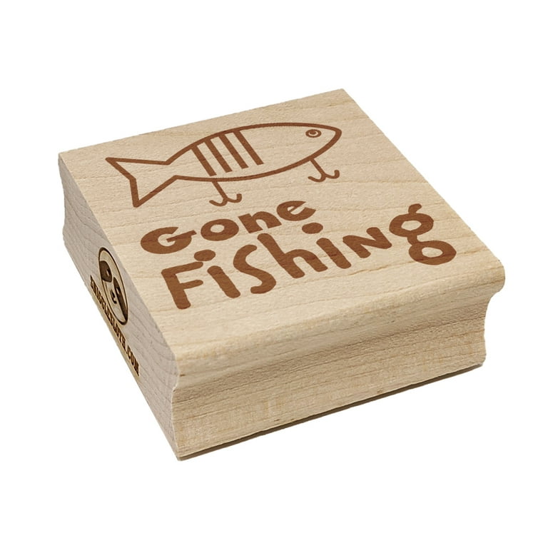 Gone Fishing Lure Fun Text Square Rubber Stamp Stamping Scrapbooking  Crafting - Small 1.25in 