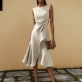 thumbnail image 2 of Women Elegant Crew Neck Sleeveless Long Dress Summer Solid Color Slimming Ruffle Irregular A-Line Party Dresses, 2 of 2