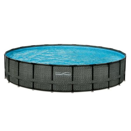 Summer Waves Elite 22' x 52" Premium Frame Above Ground Swimming Pool with Dark Wicker Print, Filter Pump System And Deluxe Accessory Set