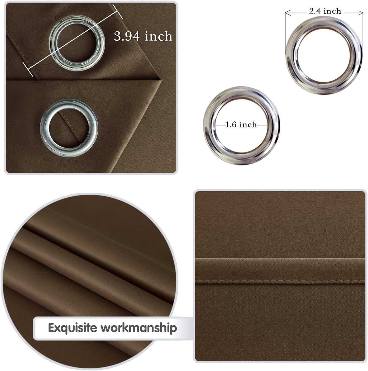 Set of 2 Panels K68 Brown Color Blackout Window Curtains 84" inches Length Panels with Grommets for Living Room , Closet, Bedroom Home Décor