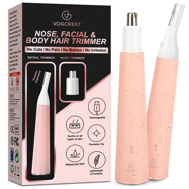 VG VOGCREST Recortador de pelo de nariz para mujer, portátil, impermeable, recargable, recortador 2 en 1, fácil de limpiar, adecuado para pieles sensibles