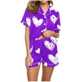 thumbnail image 3 of Aobny Cooling Valentines Pajamas for Women Heart Loose Pjs Collared Short Sleeve with Shorts Ladies Pajamas Sets,Purple,M, 3 of 6