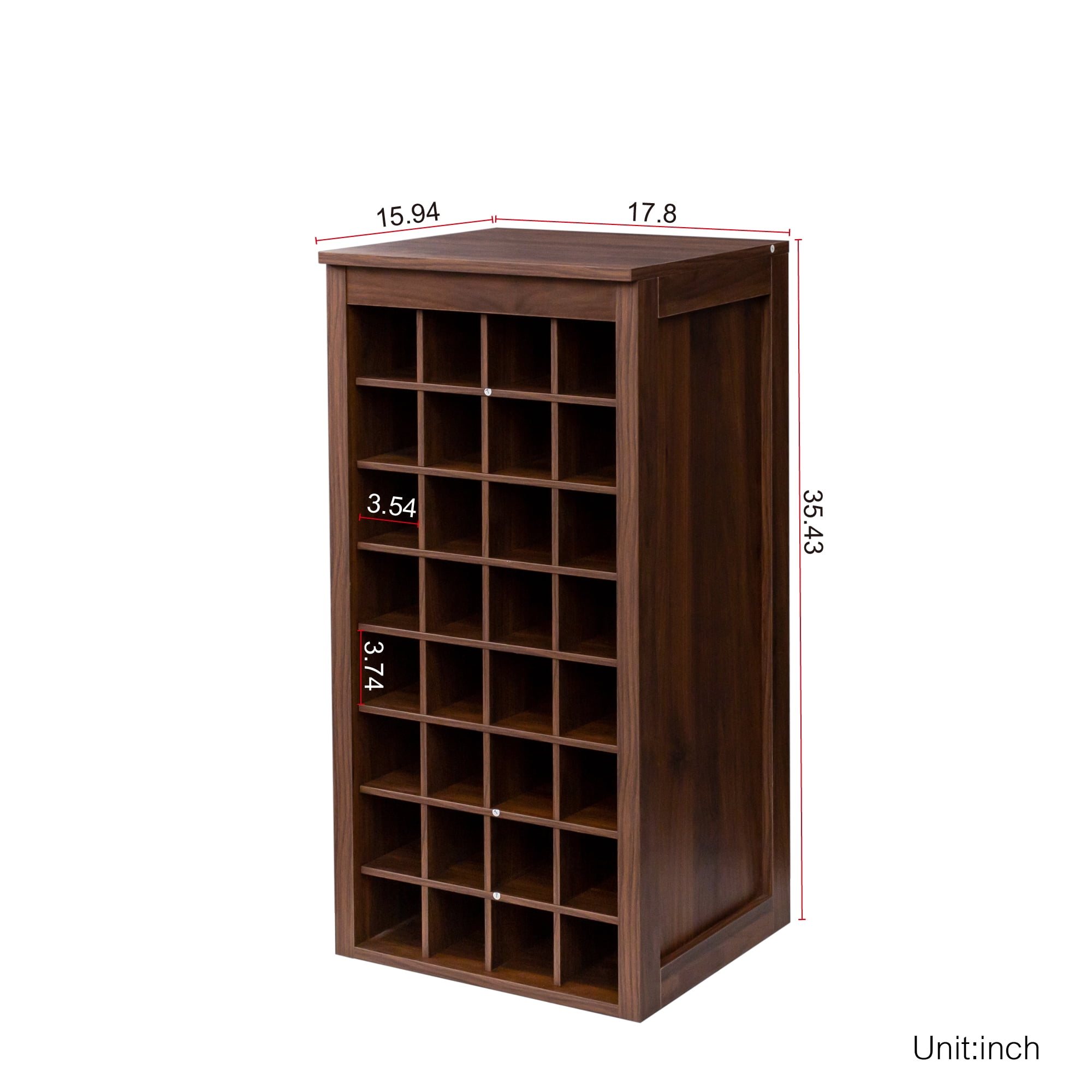 Wine Storage Cabinet Holds 32 Bottles, Modular Bar Cabinet or Buffet for Home Bar, Brown Walnut Finish, Designated Slots for Bottle Organization