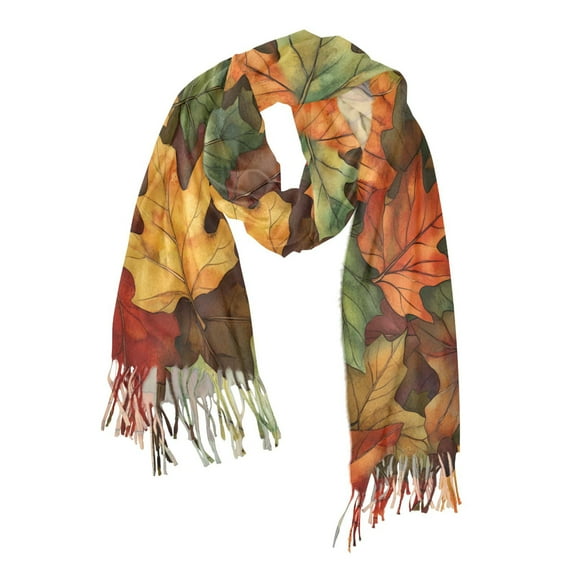 FORMRS Womens Scarf Winter Soft Long Big Warm Shawls Wrap Tassel Scarves, Colorful Autumn Leaves