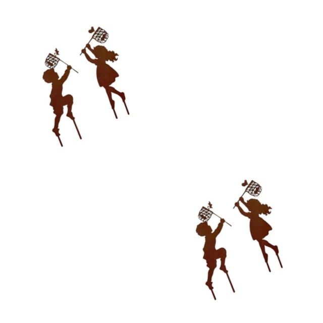Naiovety Craft Iron Children Silhouette Garden Pation Statues In-Ground 2piezas Chico Chica