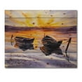 thumbnail image 3 of Designart 'Two Small Boats Parking On The Shore and Sunset' Lake House Print on Natural Pine Wood, 3 of 5