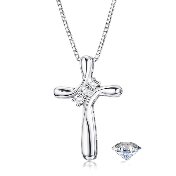 Inadays 925 Cross Necklace for Women 17.7 inch Chain, Cubic Zirconia Faith Silver Cross Pendant Necklaces,Birthdays Mother's Day Christmas Gift Valentine's Day