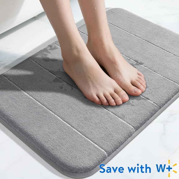 Yileqi Memory Foam Bath Mat, Super Soft Absorbent Bathroom Rug Non Slip 32x20 Inch, Quick Dry, Machine Washable Floor Carpet for Tub Shower, Home Decor Accessories, Gray