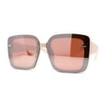 thumbnail image 2 of Womens Rectangle Rimless Thick Plastic Retro Designer Sunglasses Beige Brown Mirror, 2 of 4