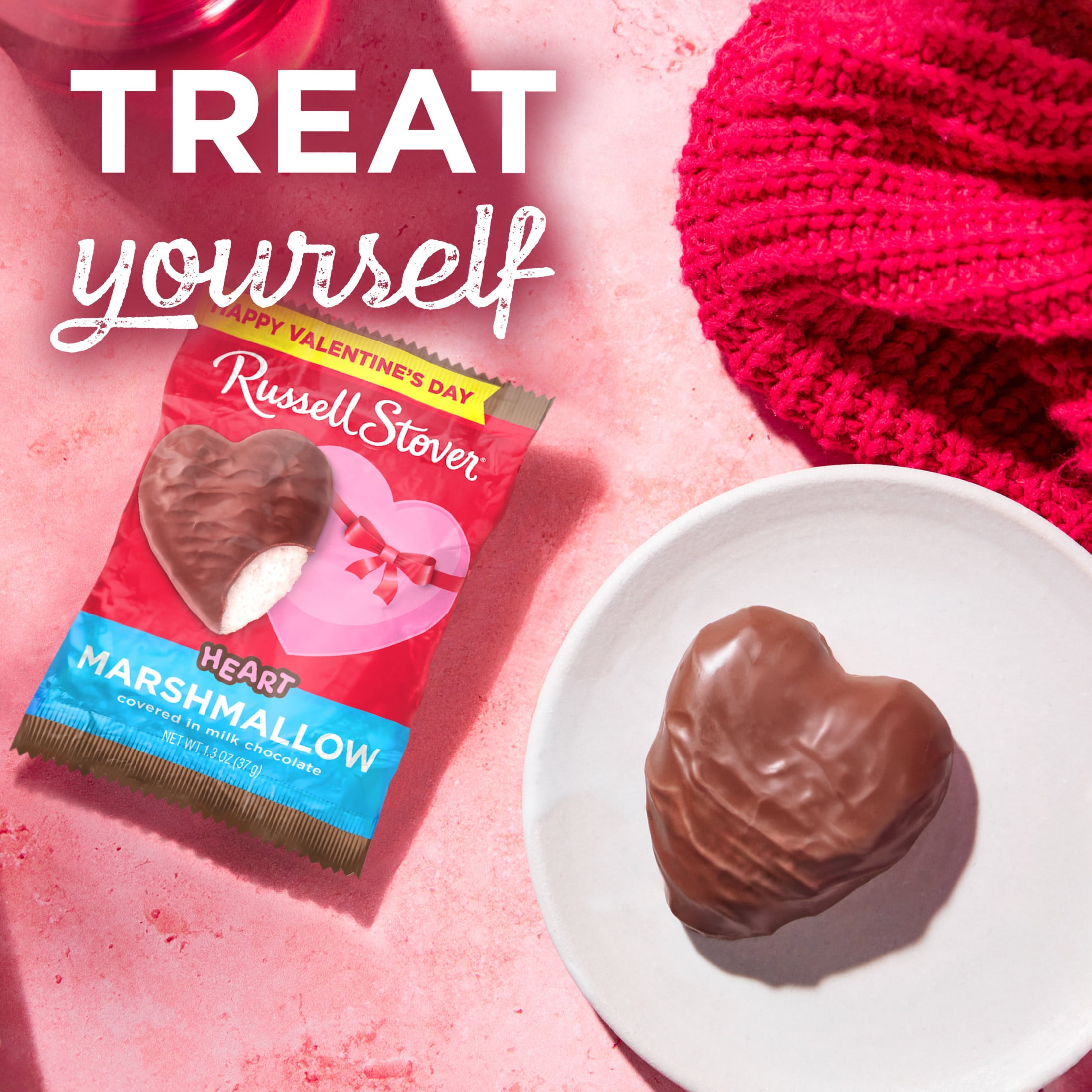 (3 pack) Russell Stover Valentine's Day Milk Chocolate Marshmallow Heart Candy Bar, 1.3 oz.