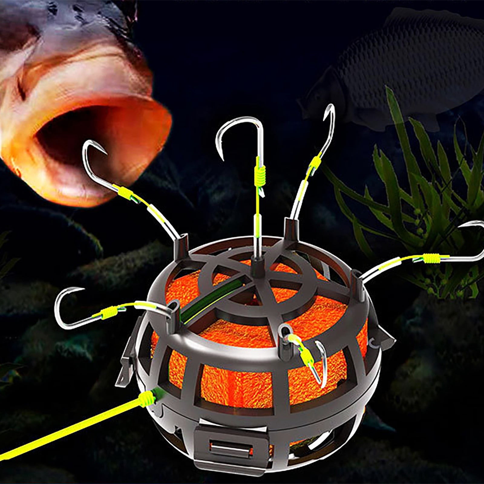 6PCS Carp Fishing Hook with Rotating Bait Cage 360° Floating Reverse Bottom Feeder Rig - Spring Loaded Bait Trap for Catfish,Tilapia Pond Fishing - Precision Cage Design for Maximum Catch Efficiency