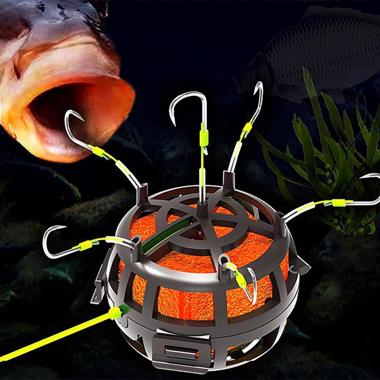 coarse fishing hook baits Reverse Bottom Bait Cage Fishing Hook - 360° Rotating Suspension Spring Bait  Trap for Carp Fishing, Upgraded Drum Feeder Hook for Pellets, Cubes &  Powder Baits