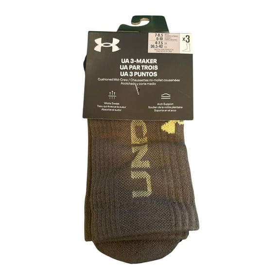 Under Armour Unisex Cushioned Crew, White/Black/Grey 7-8.5m / 6-10w